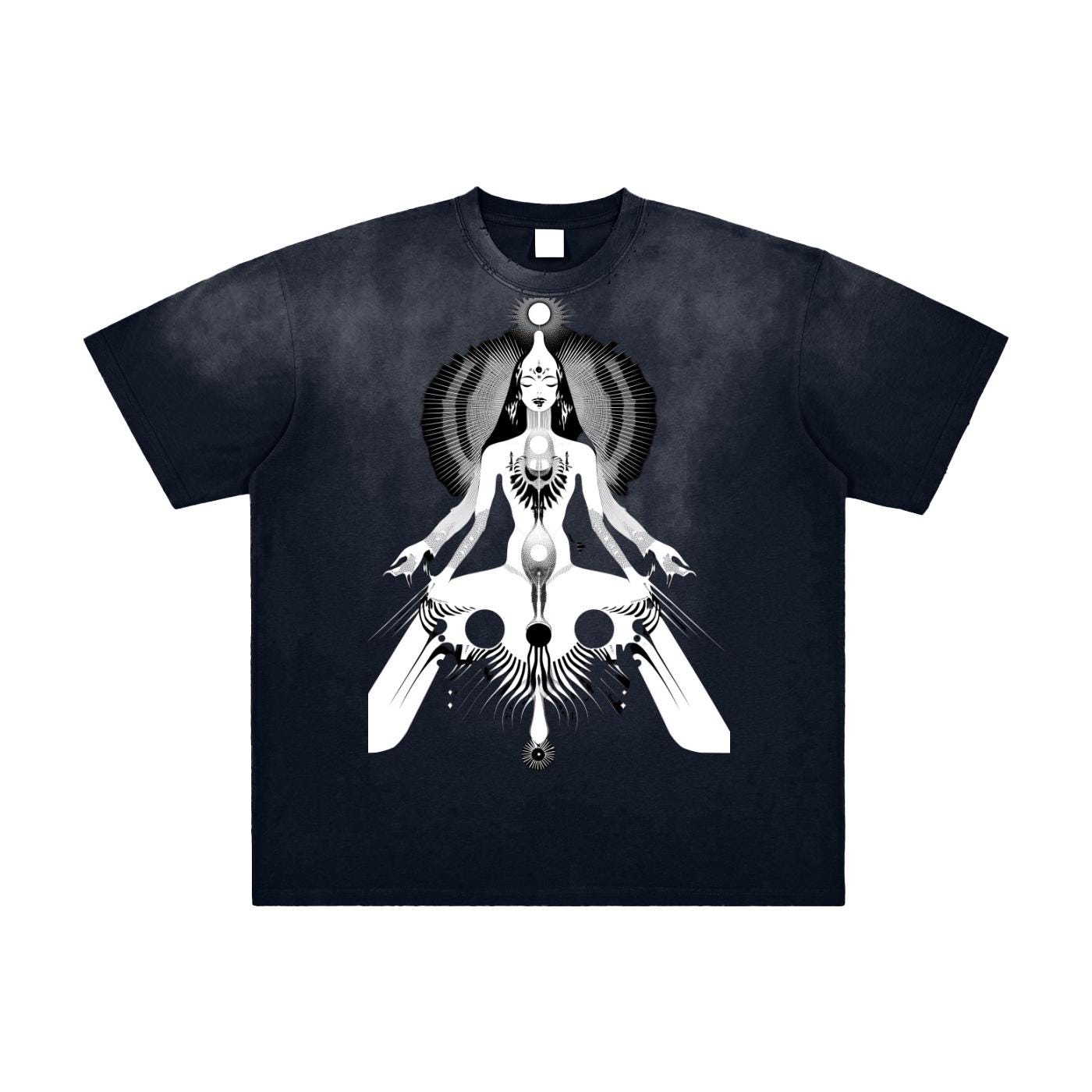 Kah Sun Ray Crown Figural Contrast Grunge Violet Psy Festival Wash Vintage Washed Frayed T-Shirt