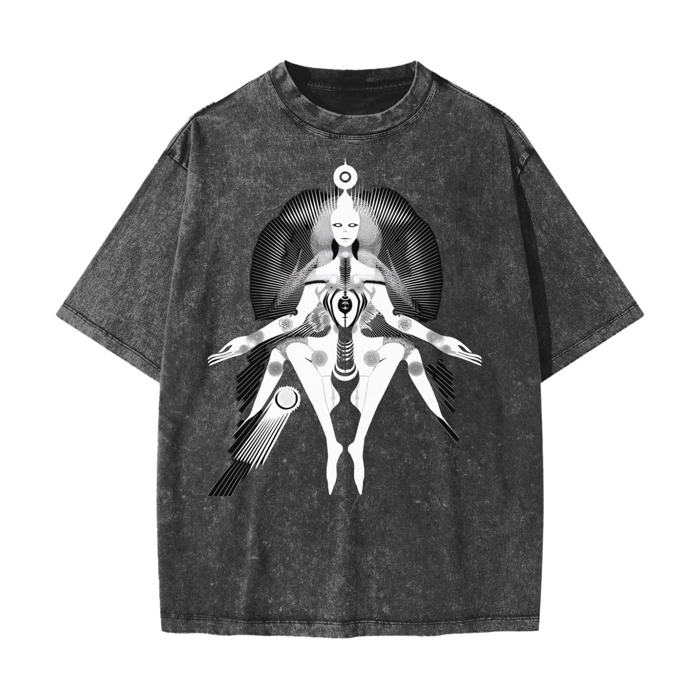 Beach Grunge Wash Sun Crown Pleiadean Psy Alien Figural Contrast Touchdown Streetwear American Vintage Waxed Dyed Washed  Heavyweight 100% C