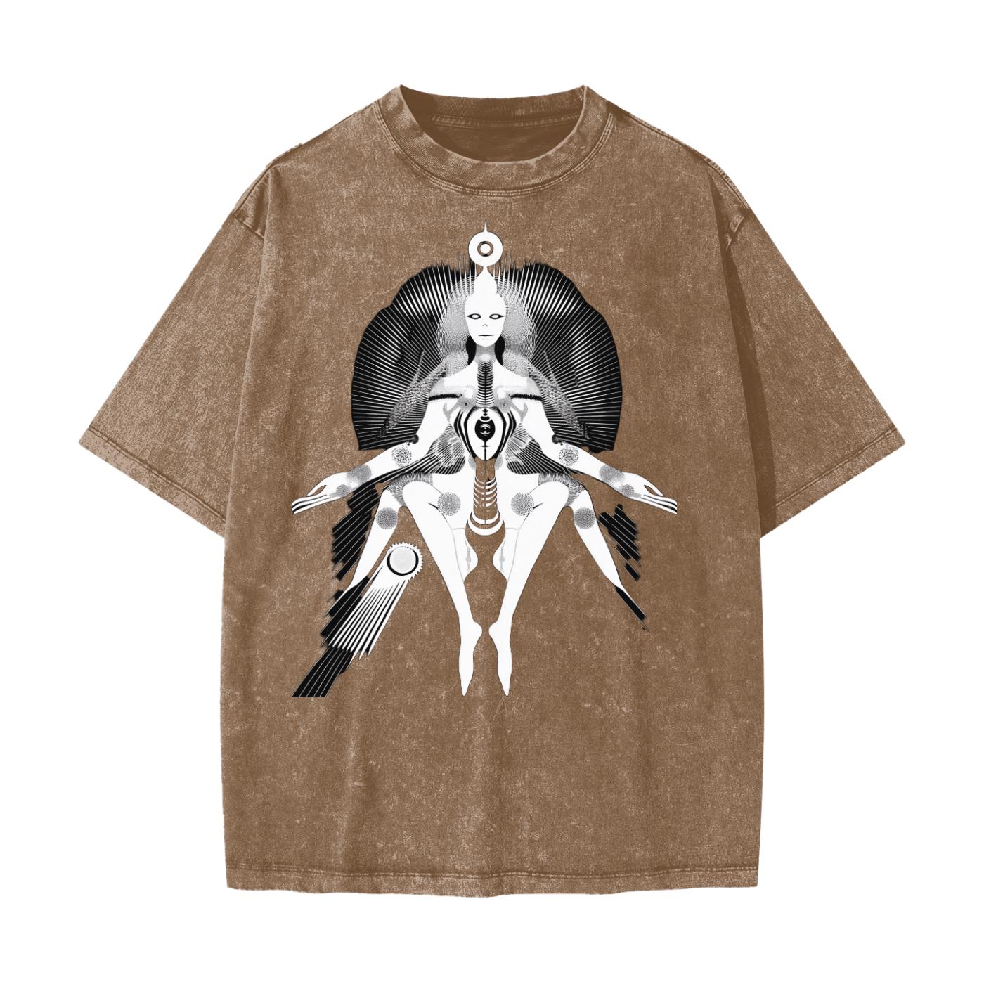 Beach Grunge Wash Sun Crown Pleiadean Psy Alien Figural Contrast Touchdown Streetwear American Vintage Waxed Dyed Washed  Heavyweight 100% C