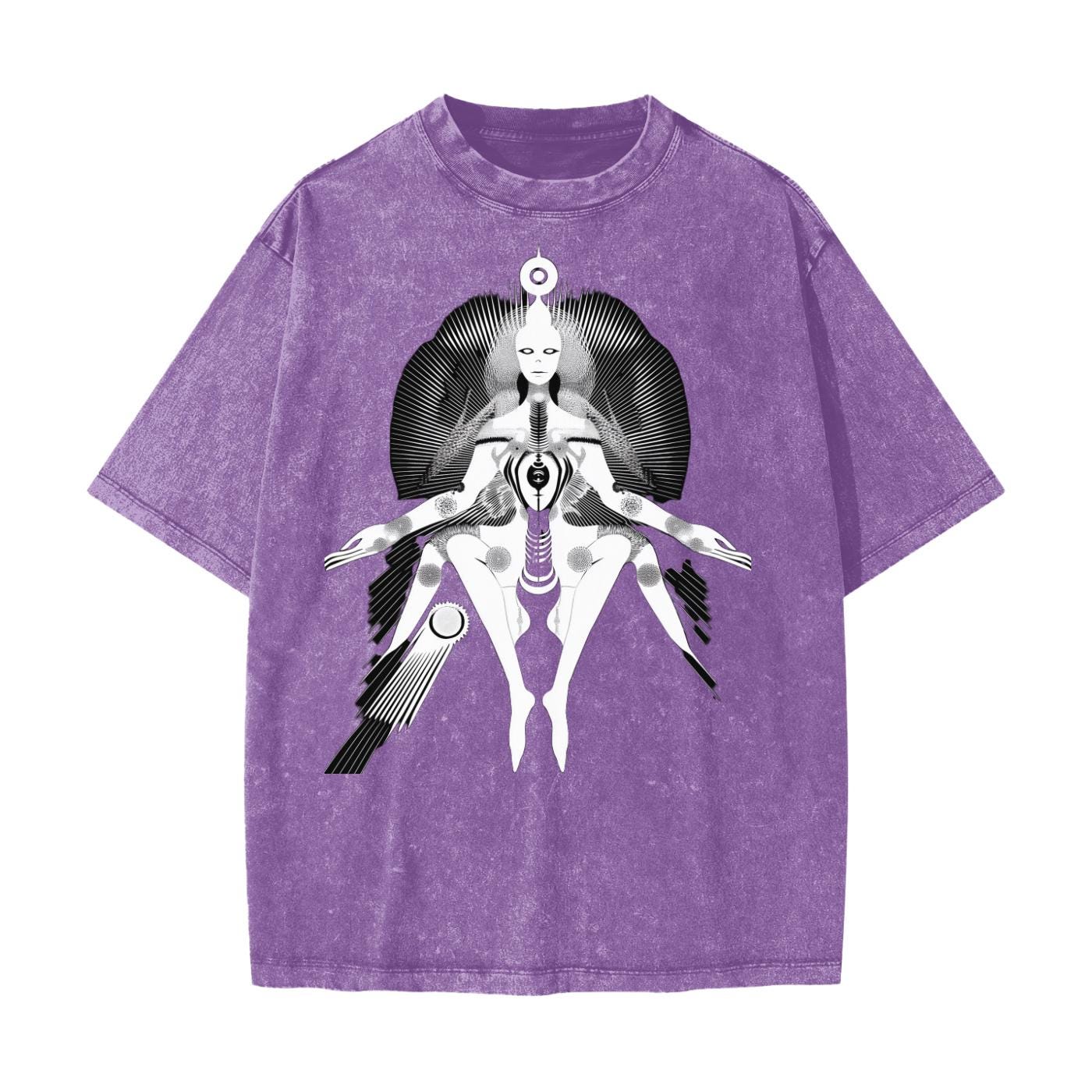 Beach Grunge Wash Sun Crown Pleiadean Psy Alien Figural Contrast Touchdown Streetwear American Vintage Waxed Dyed Washed  Heavyweight 100% C