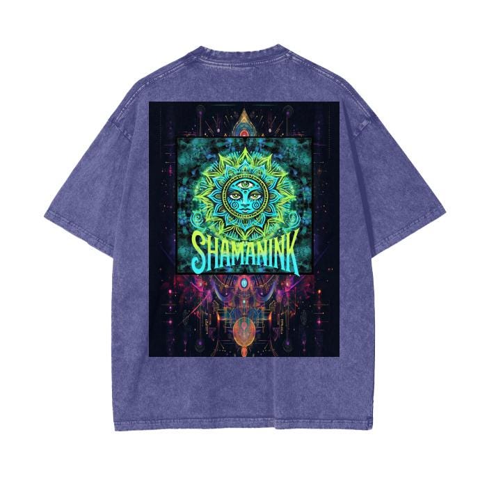 Galactic Lotus Blotter 3 Dimensional Festival Psychedelic Ink Drip Shamanink Bordered Acid Wash Oversize T-Shirt - 250 GSM