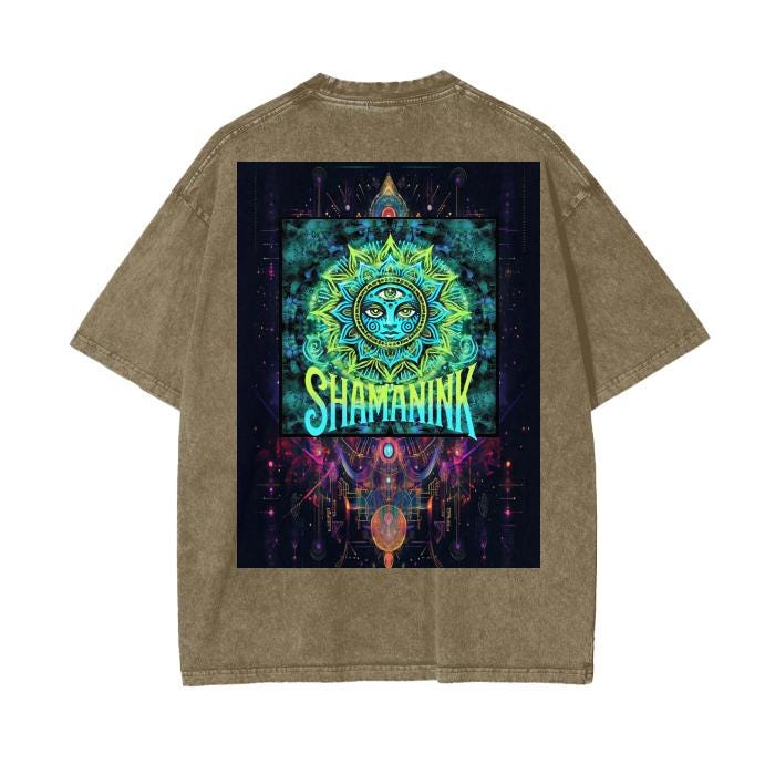 Galactic Lotus Blotter 3 Dimensional Festival Psychedelic Ink Drip Shamanink Bordered Acid Wash Oversize T-Shirt - 250 GSM