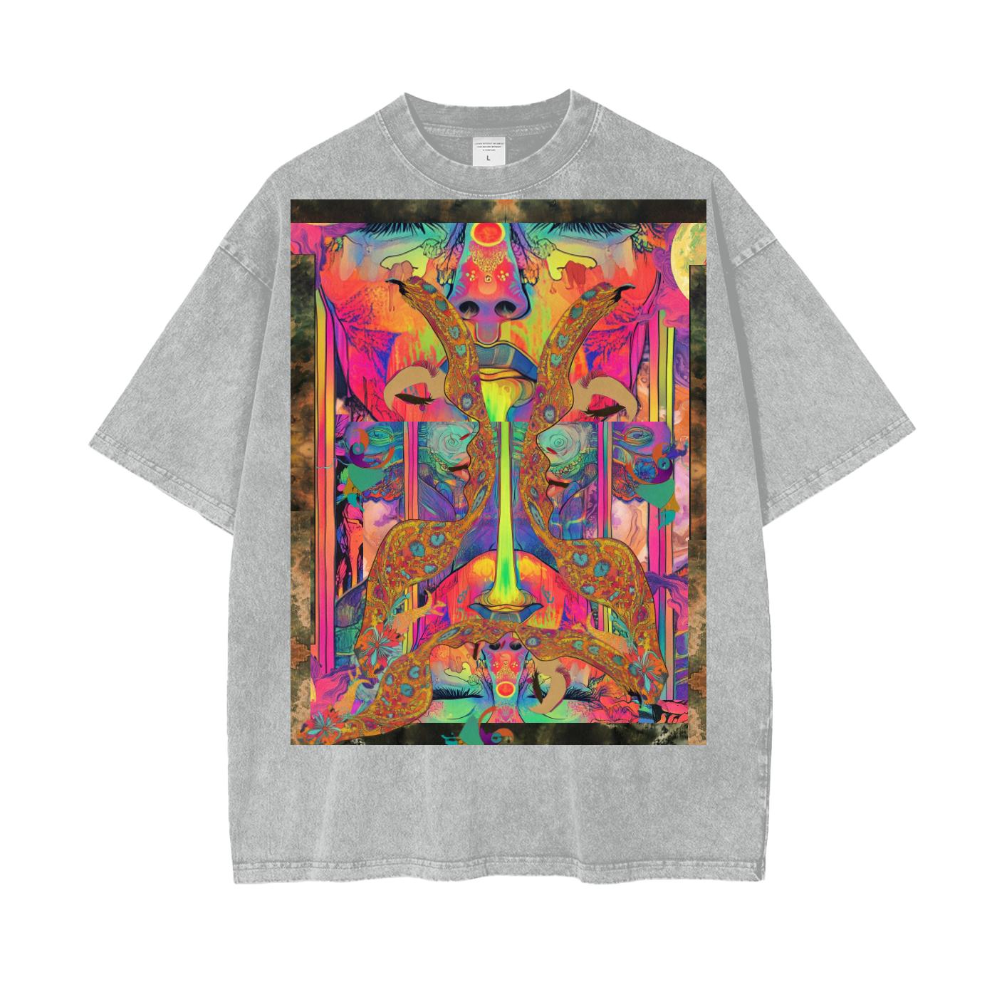 Neon Drip Psychedelic Dimensional Lumerian Atlantis Doorway Festival Psy Acid Wash Oversize T-Shirt -