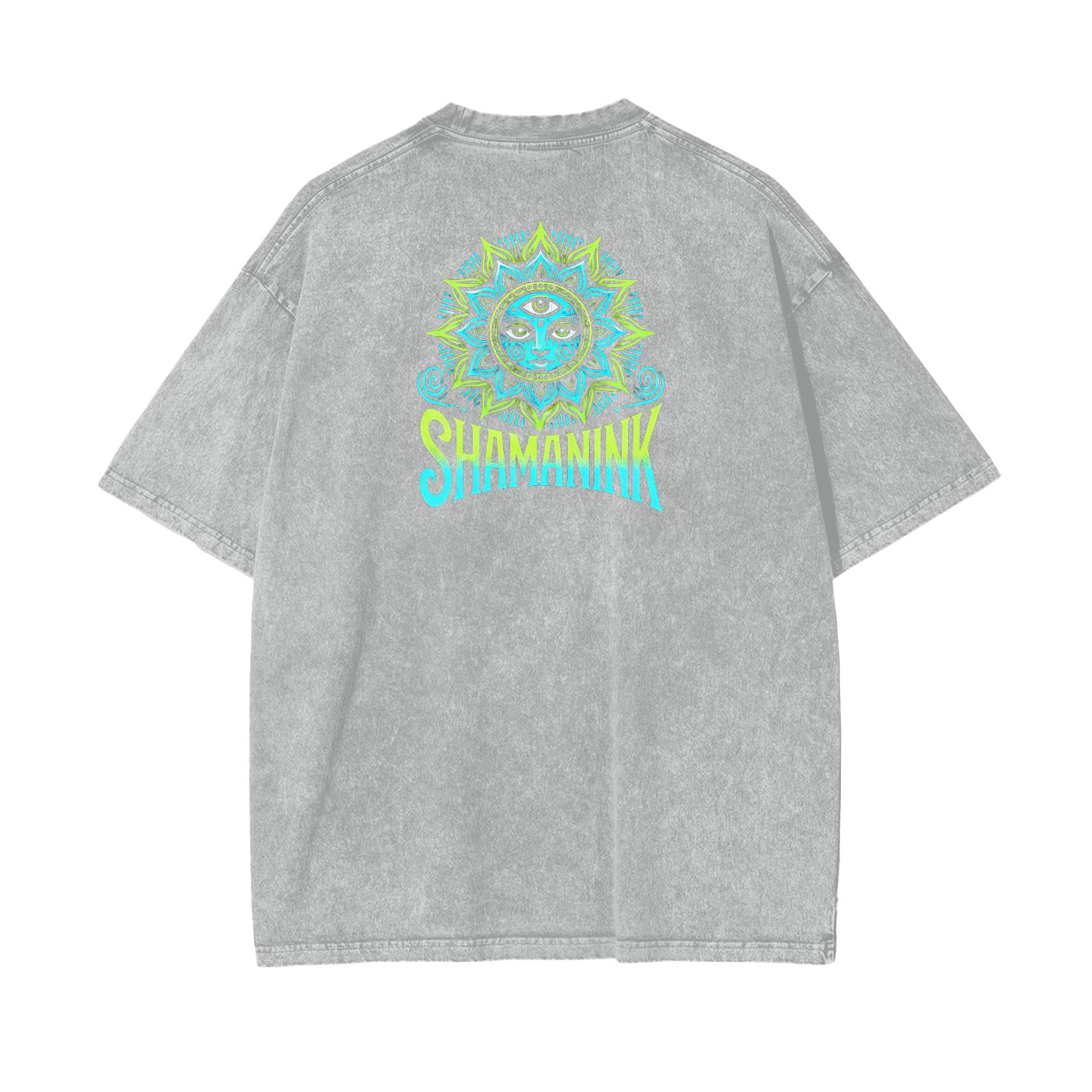 Neon Drip Psychedelic Dimensional Lumerian Atlantis Doorway Festival Psy Acid Wash Oversize T-Shirt -