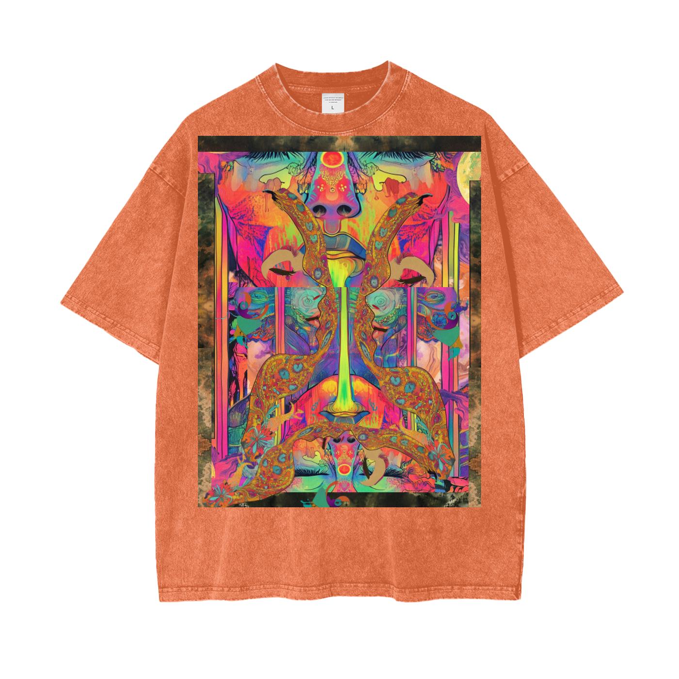 Neon Drip Psychedelic Dimensional Lumerian Atlantis Doorway Festival Psy Acid Wash Oversize T-Shirt -