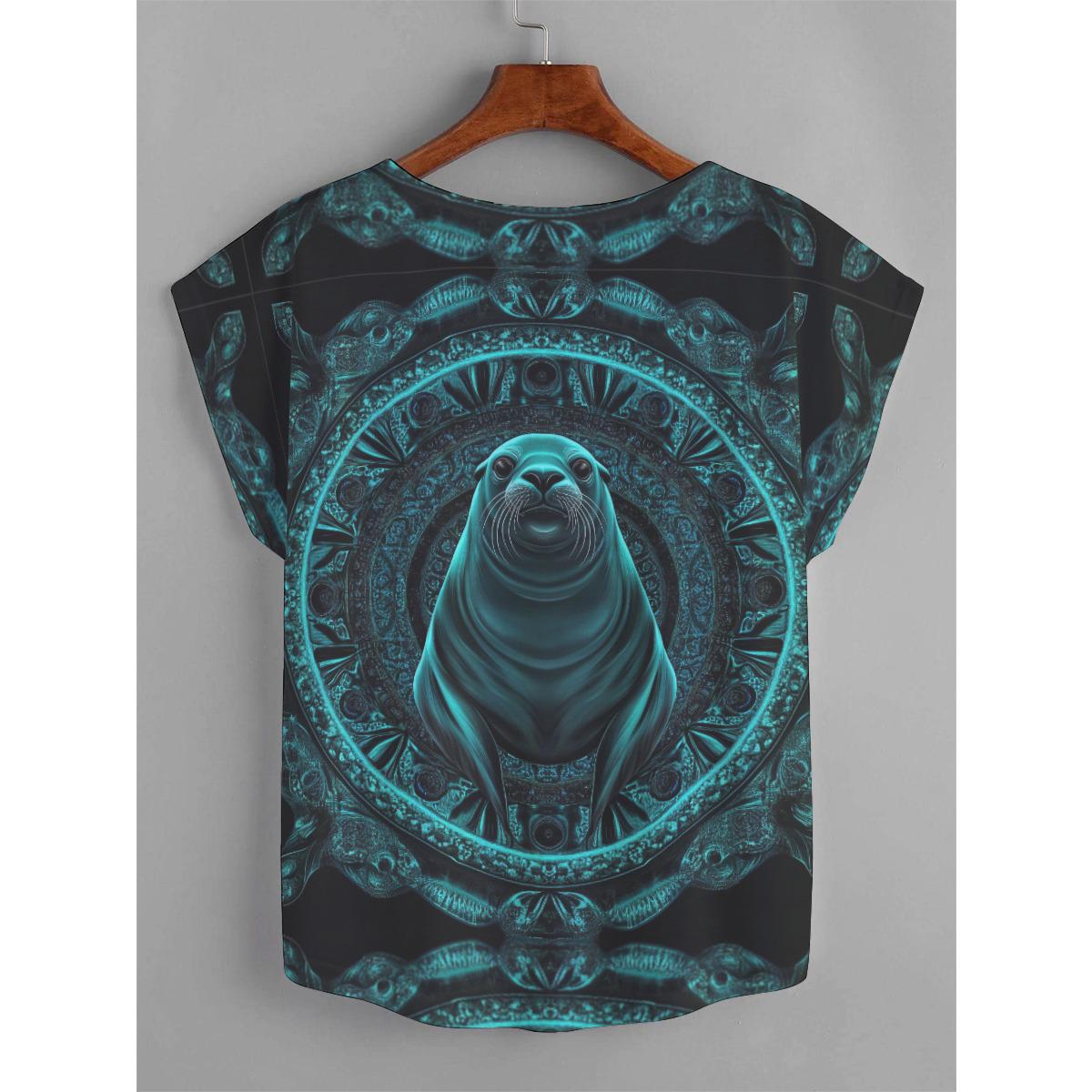 Green Heart Chakra Seal Psy Aztec Psy Festival All-Over Print Women's Curved Hem T-shirt (Plus Size)