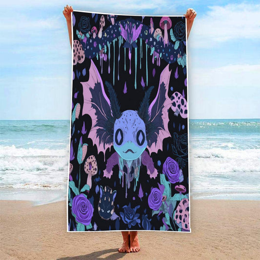 Axolotl Mushroom Pastel Goth Rave High Contrast Purple Goth Drip Festival Rave Rectangular Beach Towel