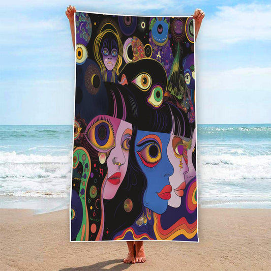 Psychedelic Retro Galactic Wormhole Lady Festival Psy Alt Rectangular Beach Towel