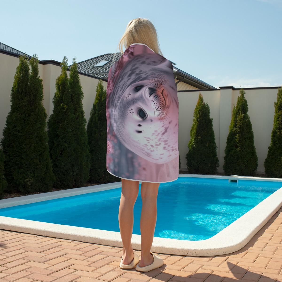 Spotted Beach Seal Under Cherry Blossom Tree Rectangular Beach Towel