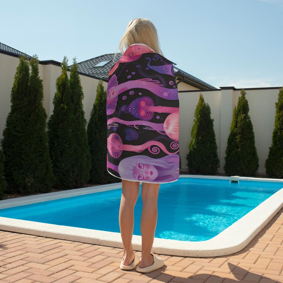 Anime Neon Jellyfish Laava Lamp Yokai Rave Liquid Drip Rectangular Beach Towel