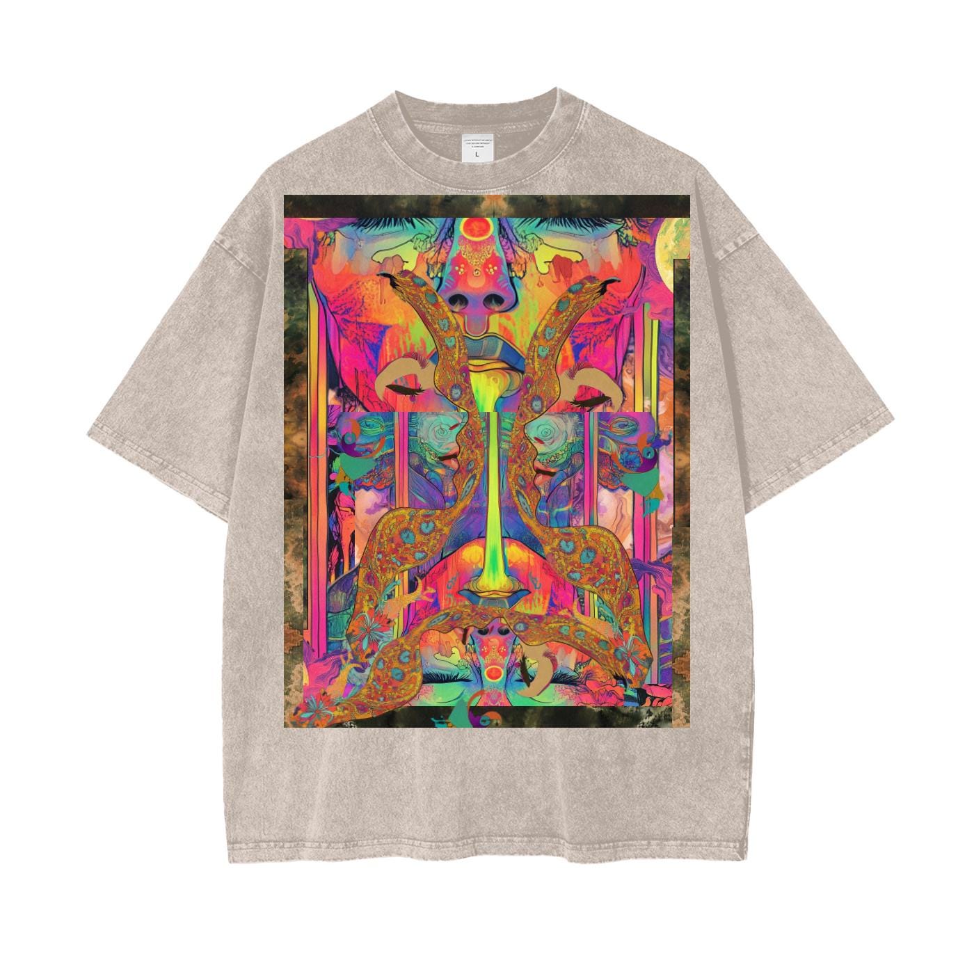 Neon Drip Psychedelic Dimensional Lumerian Atlantis Doorway Festival Psy Acid Wash Oversize T-Shirt -