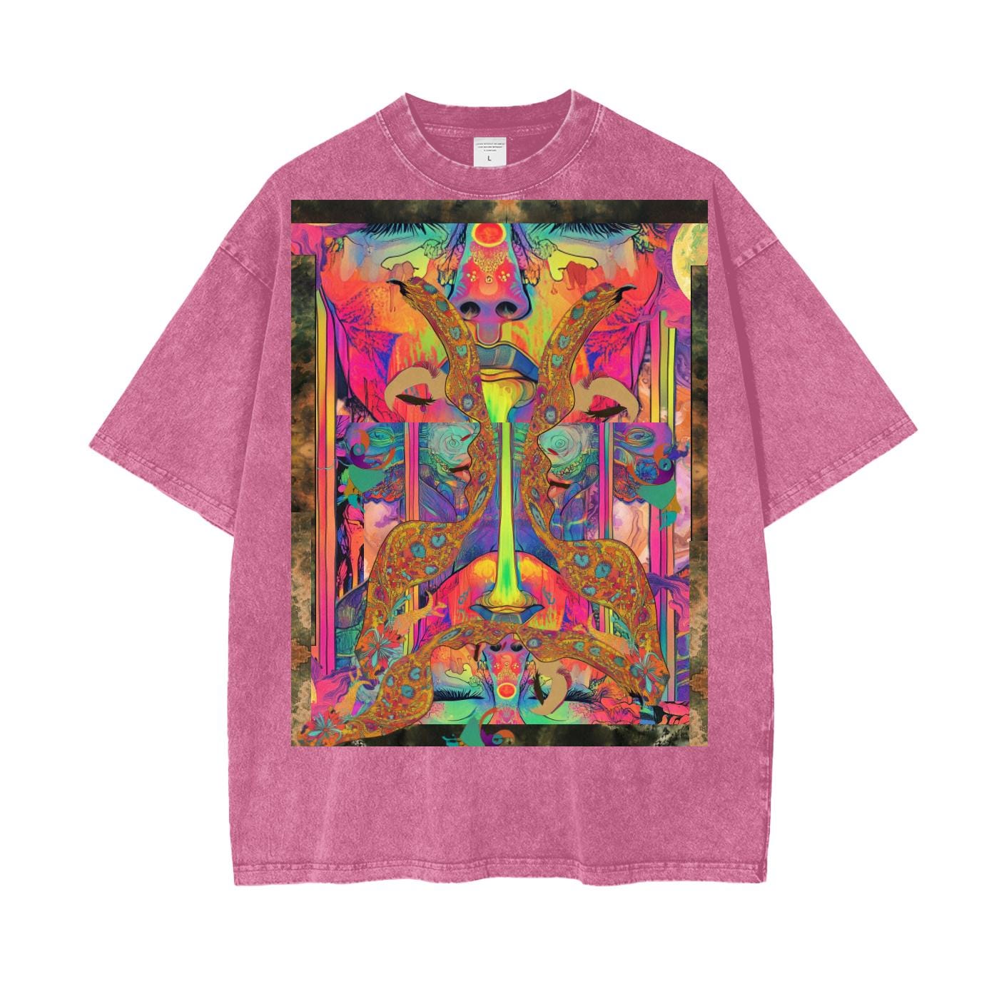 Neon Drip Psychedelic Dimensional Lumerian Atlantis Doorway Festival Psy Acid Wash Oversize T-Shirt -
