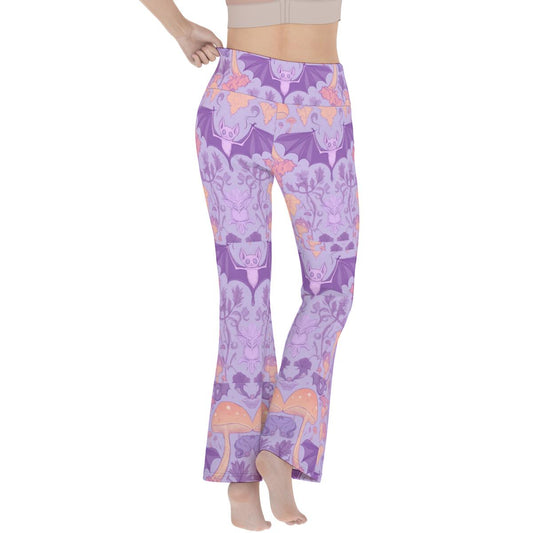 Bat Tile Lavender Pastel Leaves Tile Art Nouveau Cottagecore All-Over Print Women's Flare Leg Pants