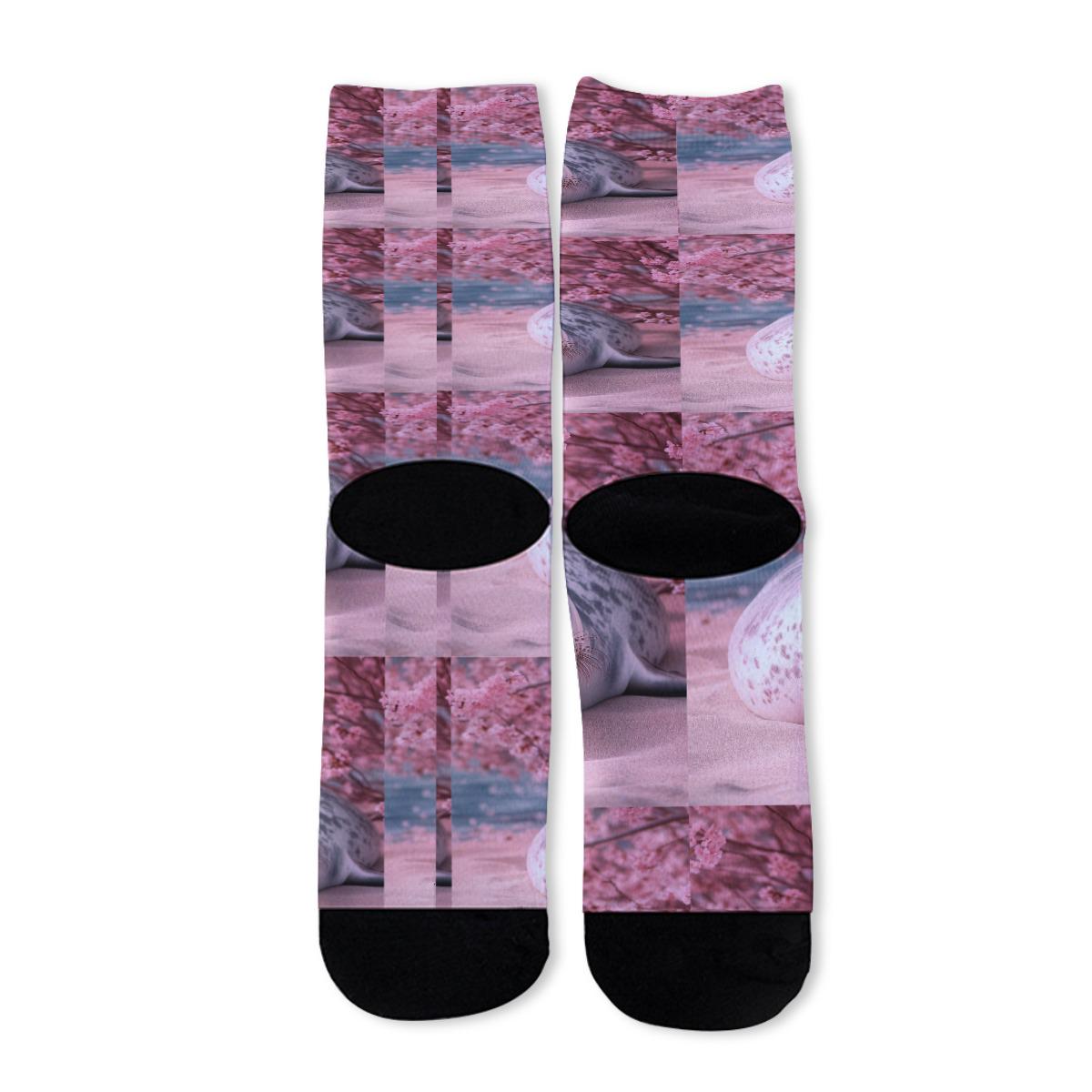 Cherry Blossom Beach Spotted Seal Socks all over print