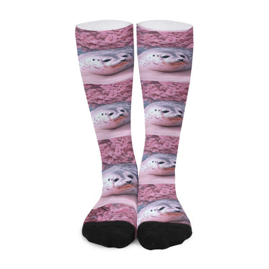 Cherry Blossom Beach Spotted Seal Socks all over print
