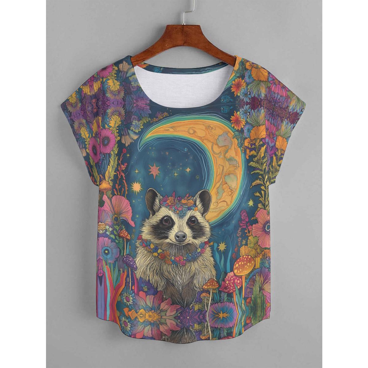 Racoon Crescent Moon Floral Woodland Solstice PSY Festival Curved Top
