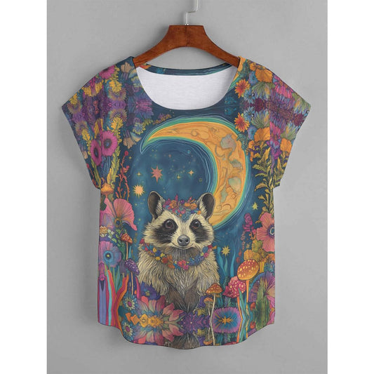 Racoon Crescent Moon Floral Woodland Solstice PSY Festival Curved Top