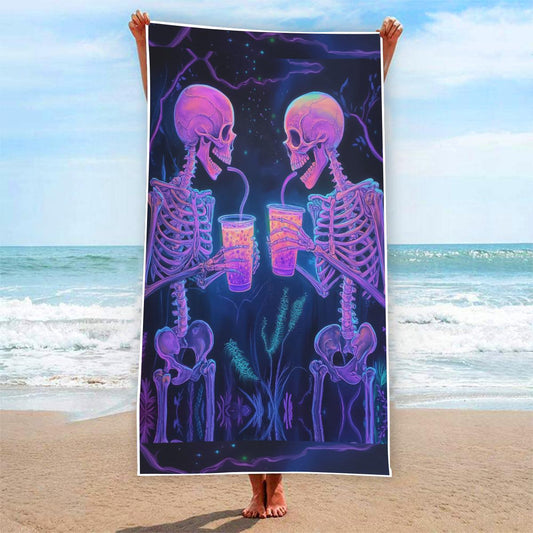 Pastel Skeleton Boba Tea Neon Festival Rave Alt Rectangular Beach Towel