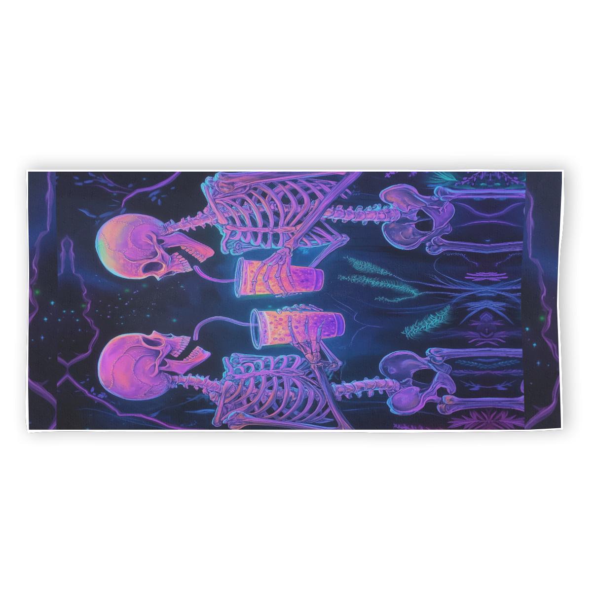 Pastel Skeleton Boba Tea Neon Festival Rave Alt Rectangular Beach Towel
