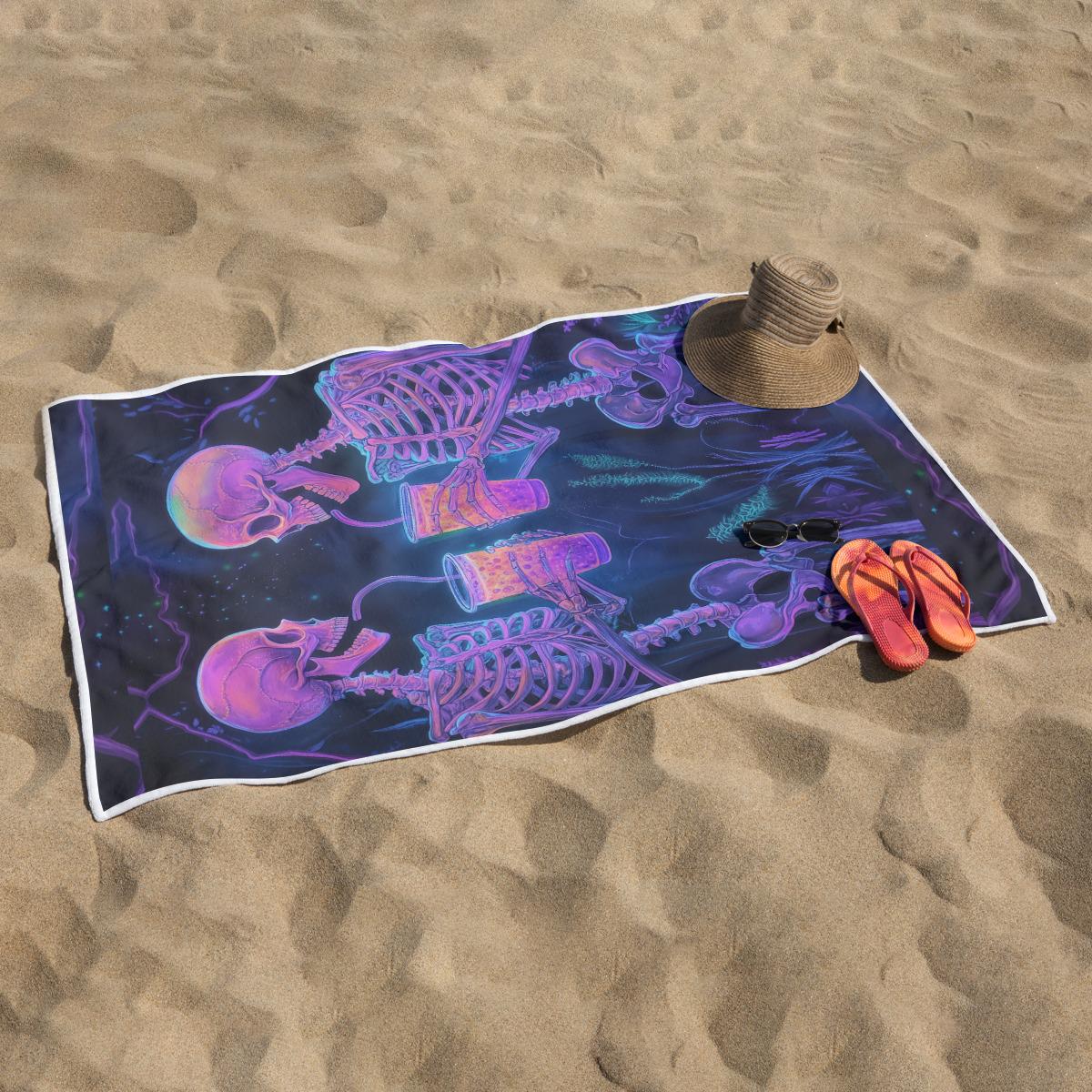 Pastel Skeleton Boba Tea Neon Festival Rave Alt Rectangular Beach Towel