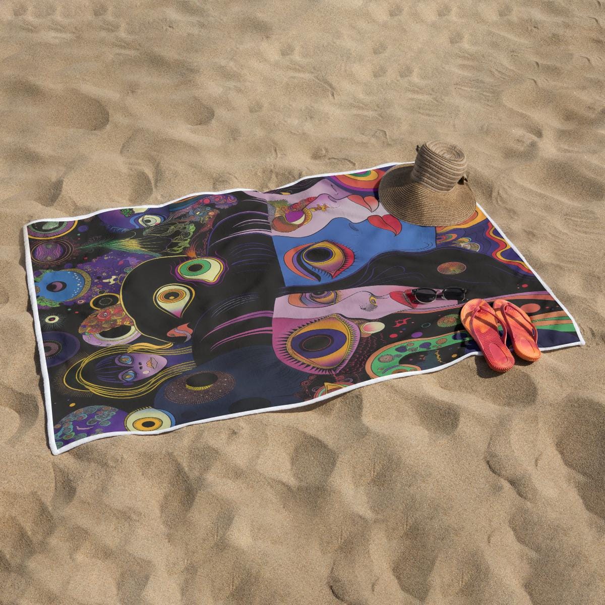 Psychedelic Retro Galactic Wormhole Lady Festival Psy Alt Rectangular Beach Towel