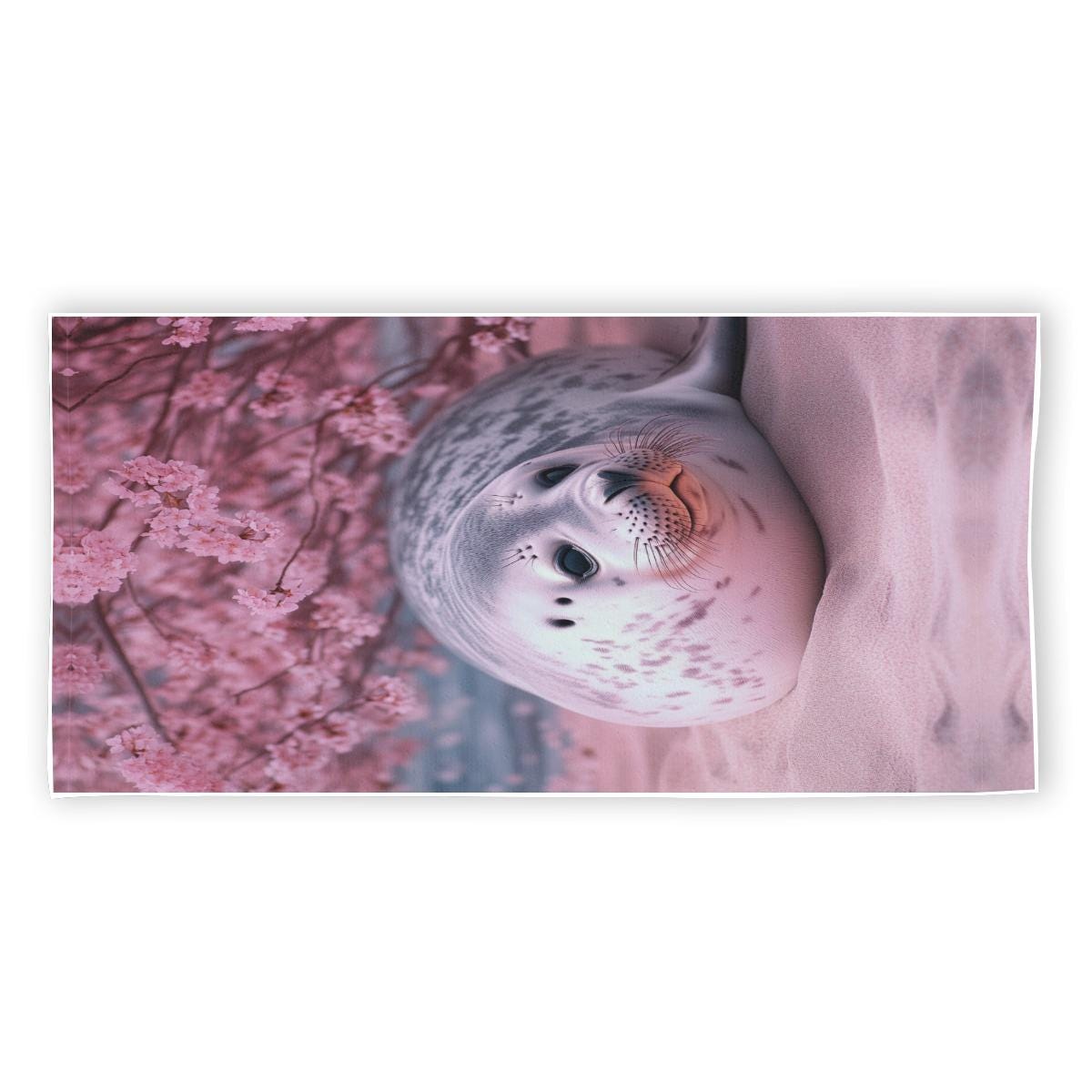 Spotted Beach Seal Under Cherry Blossom Tree Rectangular Beach Towel