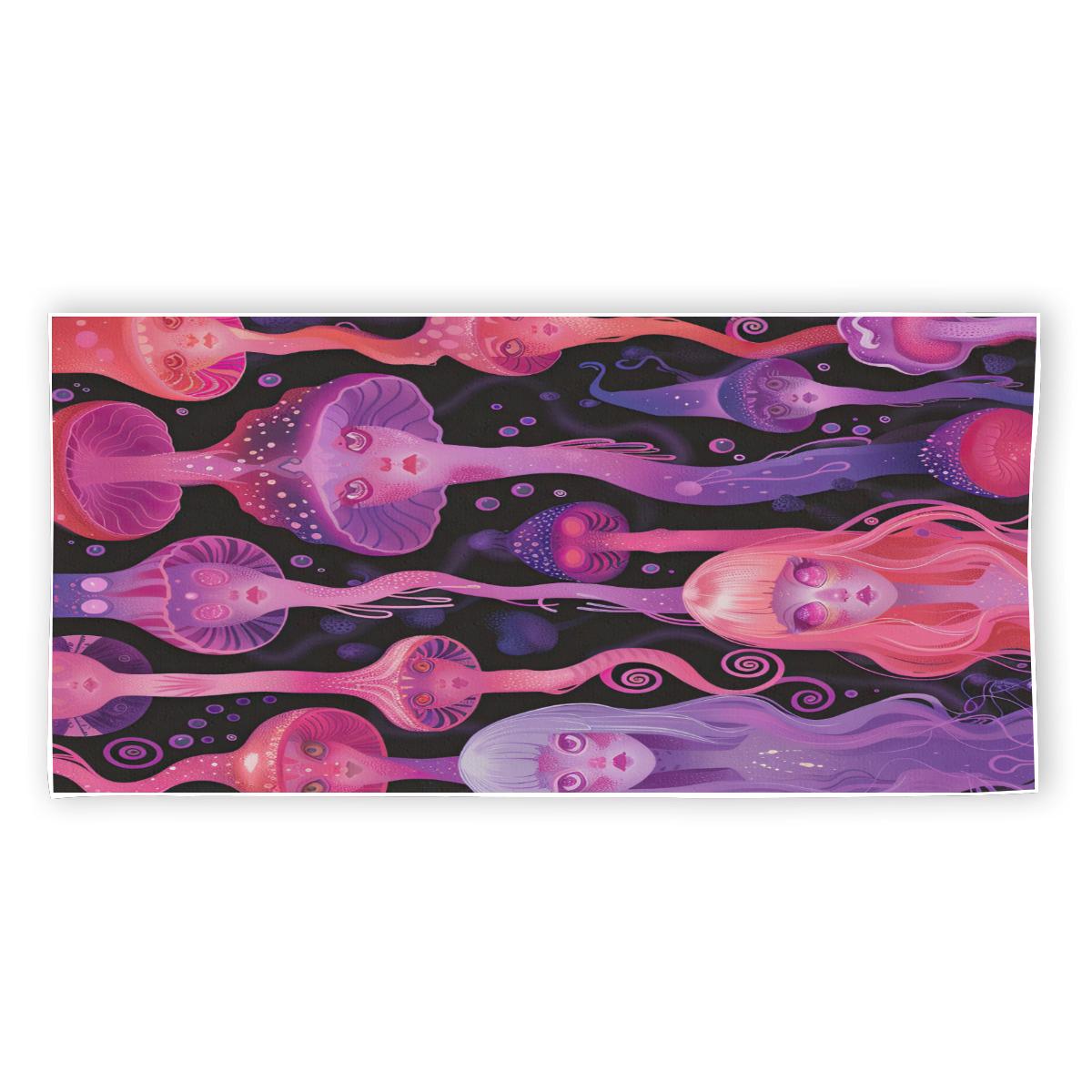 Anime Neon Jellyfish Laava Lamp Yokai Rave Liquid Drip Rectangular Beach Towel