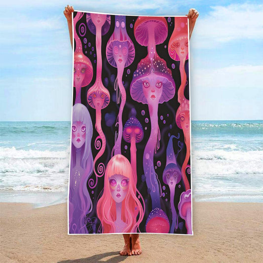 Anime Neon Jellyfish Laava Lamp Yokai Rave Liquid Drip Rectangular Beach Towel