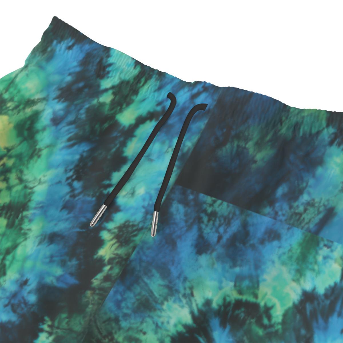 Green Blue Teal Tie Dye Burst Boho Beach Ocean Swim Trunks All-Over Print Men‘s Beach Shorts With Lining