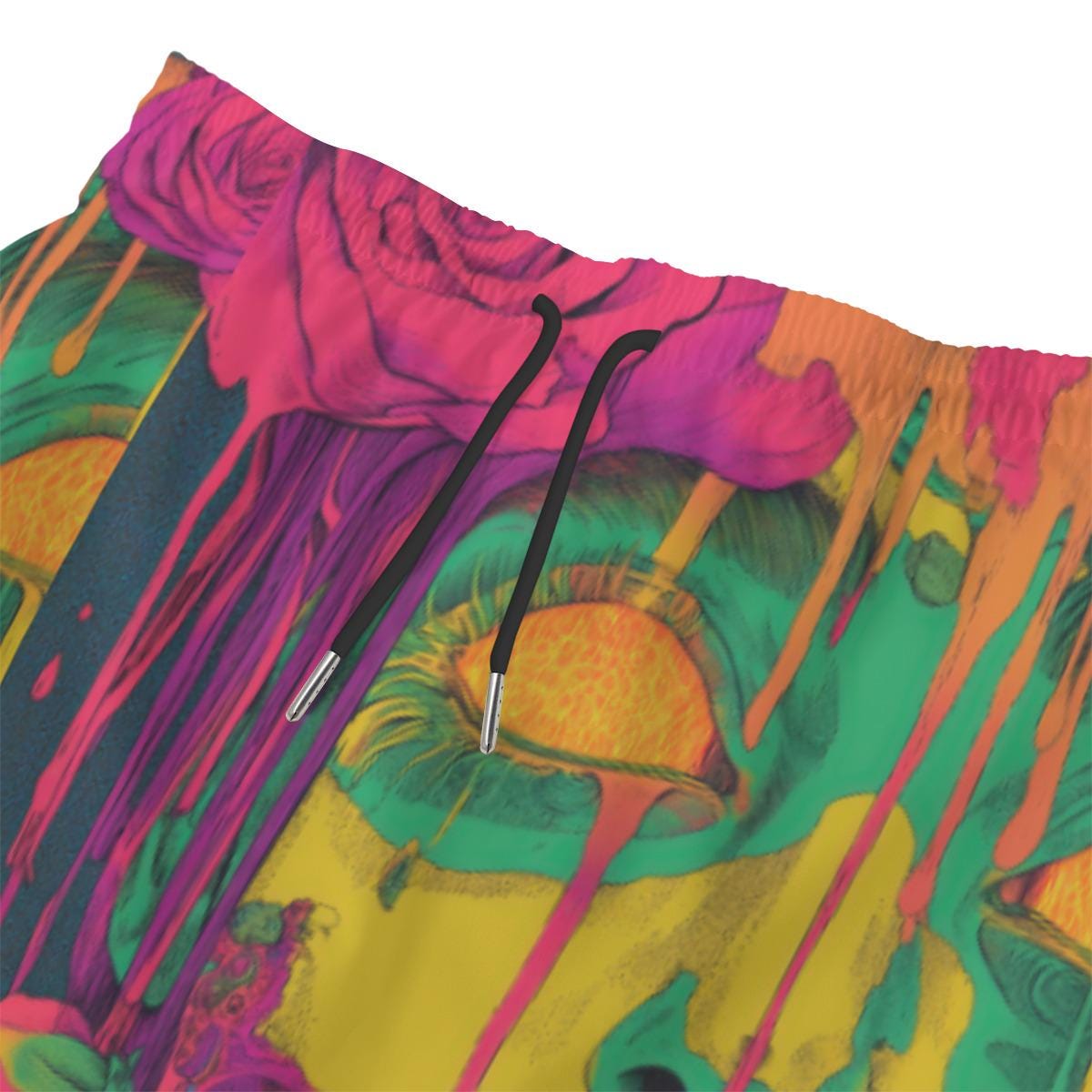 Neon Rave Paint Lime Floral Drip Psy EDM Festival Wear All-Over Print Men‘s Beach Shorts With Lining