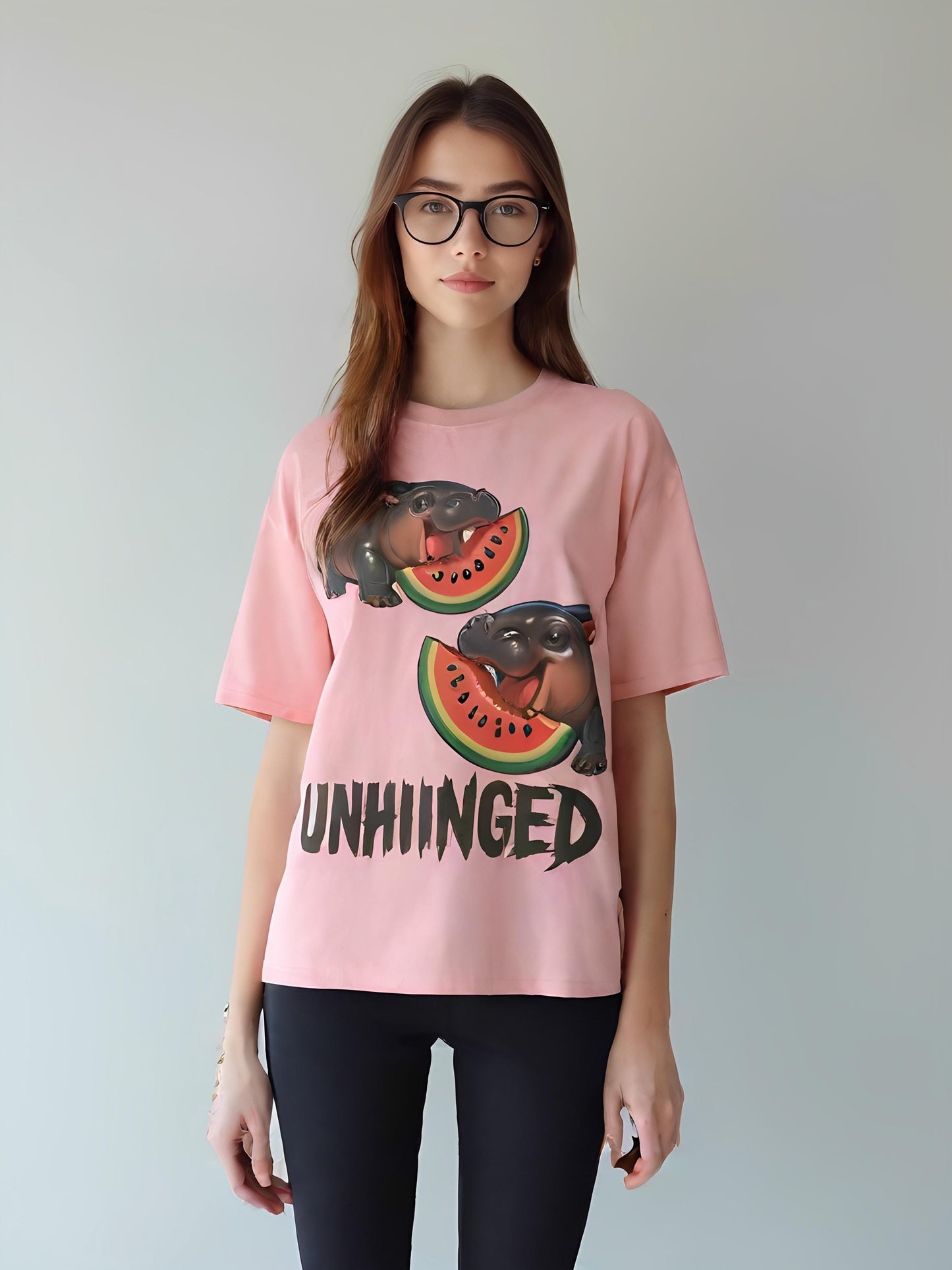 Moo Deng Baby Hippo TShirt  Unhinged Watermelon Graphic Unisex Cotton Tee