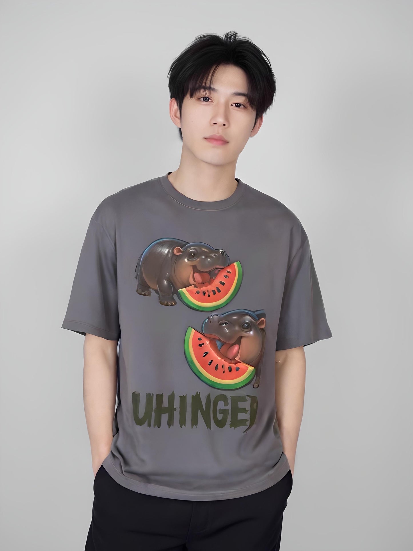 Moo Deng Baby Hippo TShirt  Unhinged Watermelon Graphic Unisex Cotton Tee