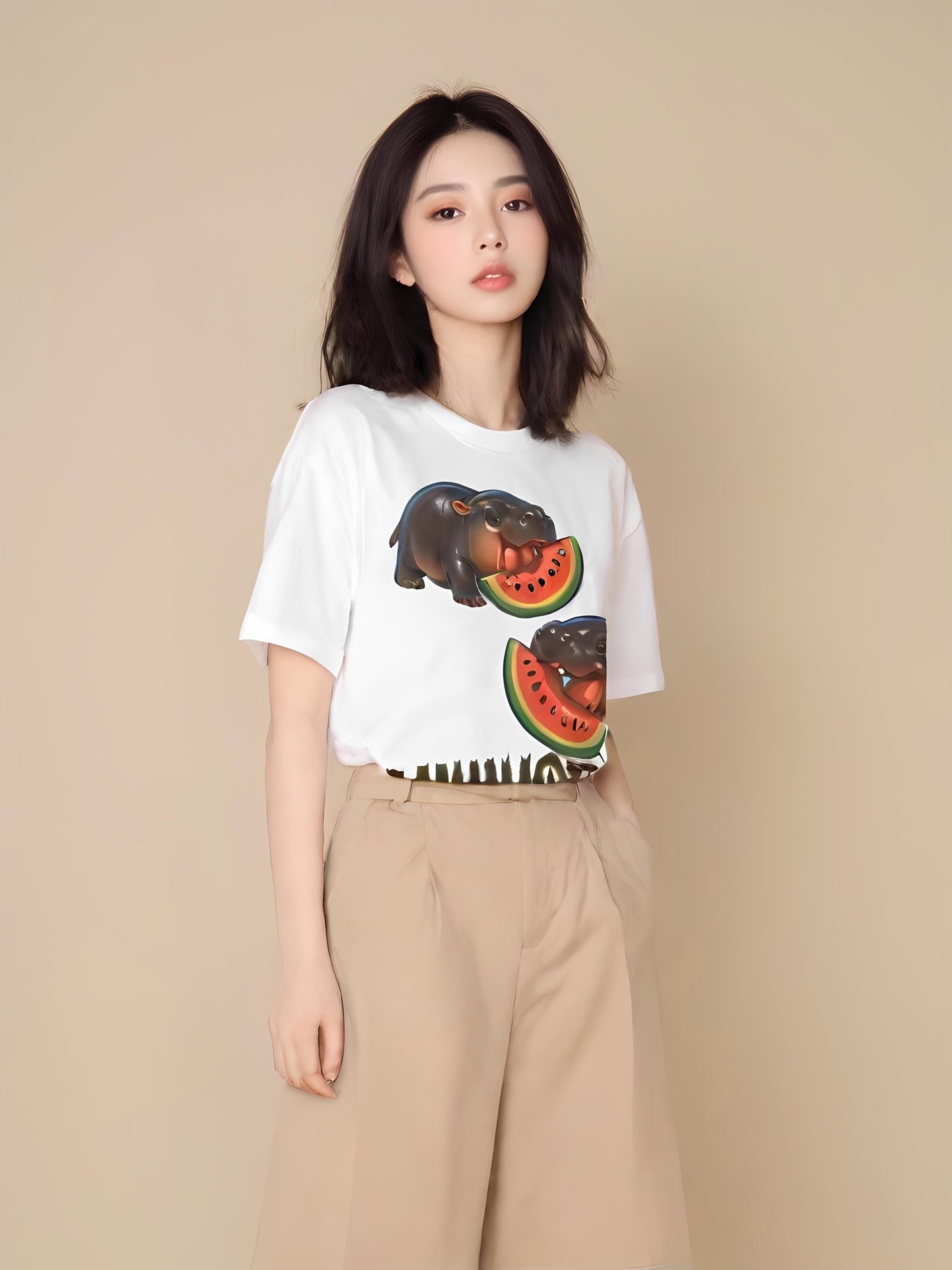 Moo Deng Baby Hippo TShirt  Unhinged Watermelon Graphic Unisex Cotton Tee