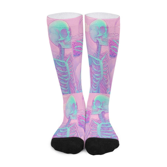 Skeleton Pink Lilac Lavender Pastel Boba Tea All-Over Print Color Matching Crew Socks