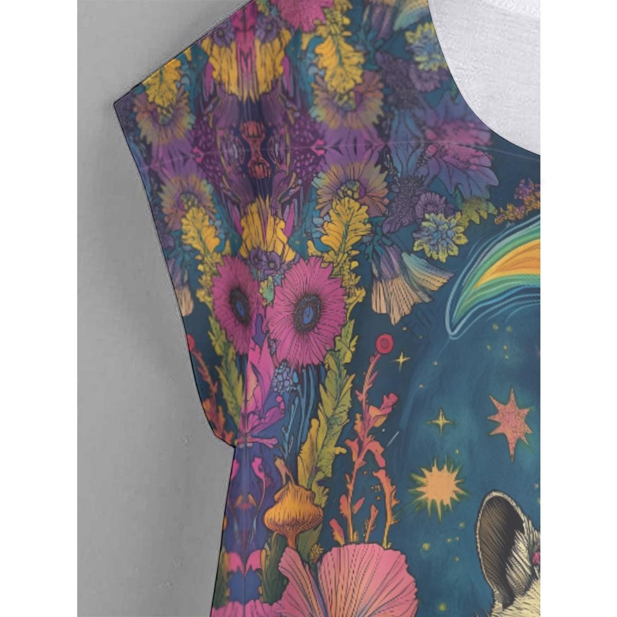 Racoon Crescent Moon Floral Woodland Solstice PSY Festival Curved Top