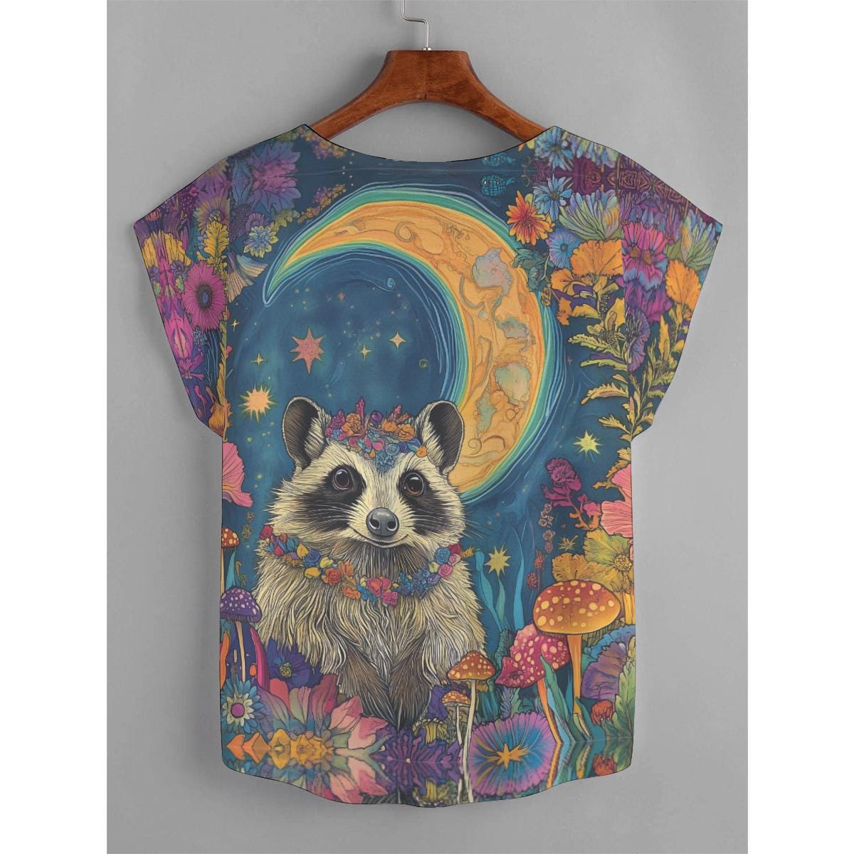 Racoon Crescent Moon Floral Woodland Solstice PSY Festival Curved Top