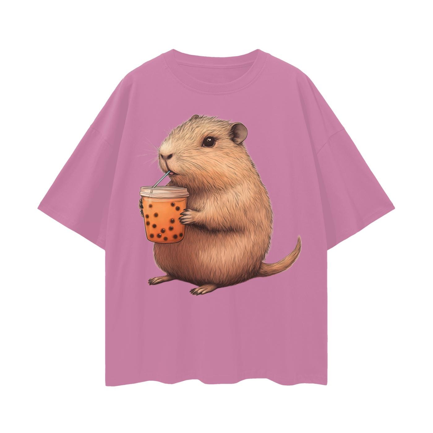 Capybara Thai Boba Tea Pastel core Kawaii Oversize Deep Drop Shoulder Tee