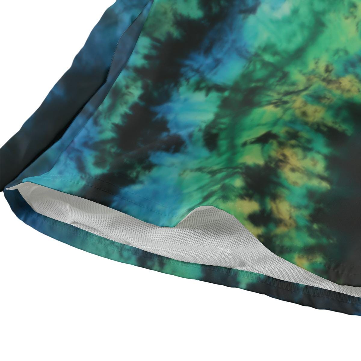 Green Blue Teal Tie Dye Burst Boho Beach Ocean Swim Trunks All-Over Print Men‘s Beach Shorts With Lining