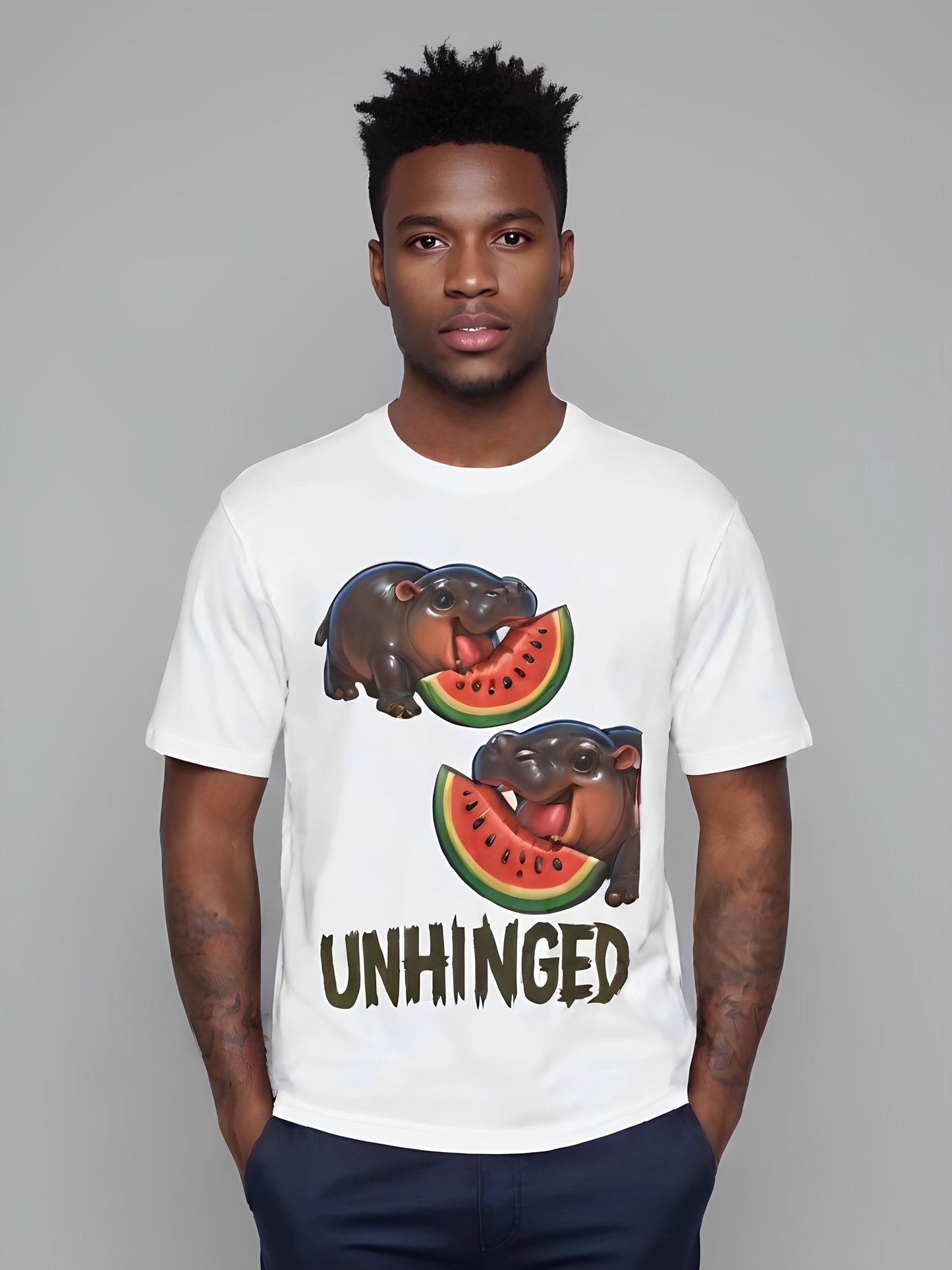 Moo Deng Baby Hippo TShirt  Unhinged Watermelon Graphic Unisex Cotton Tee