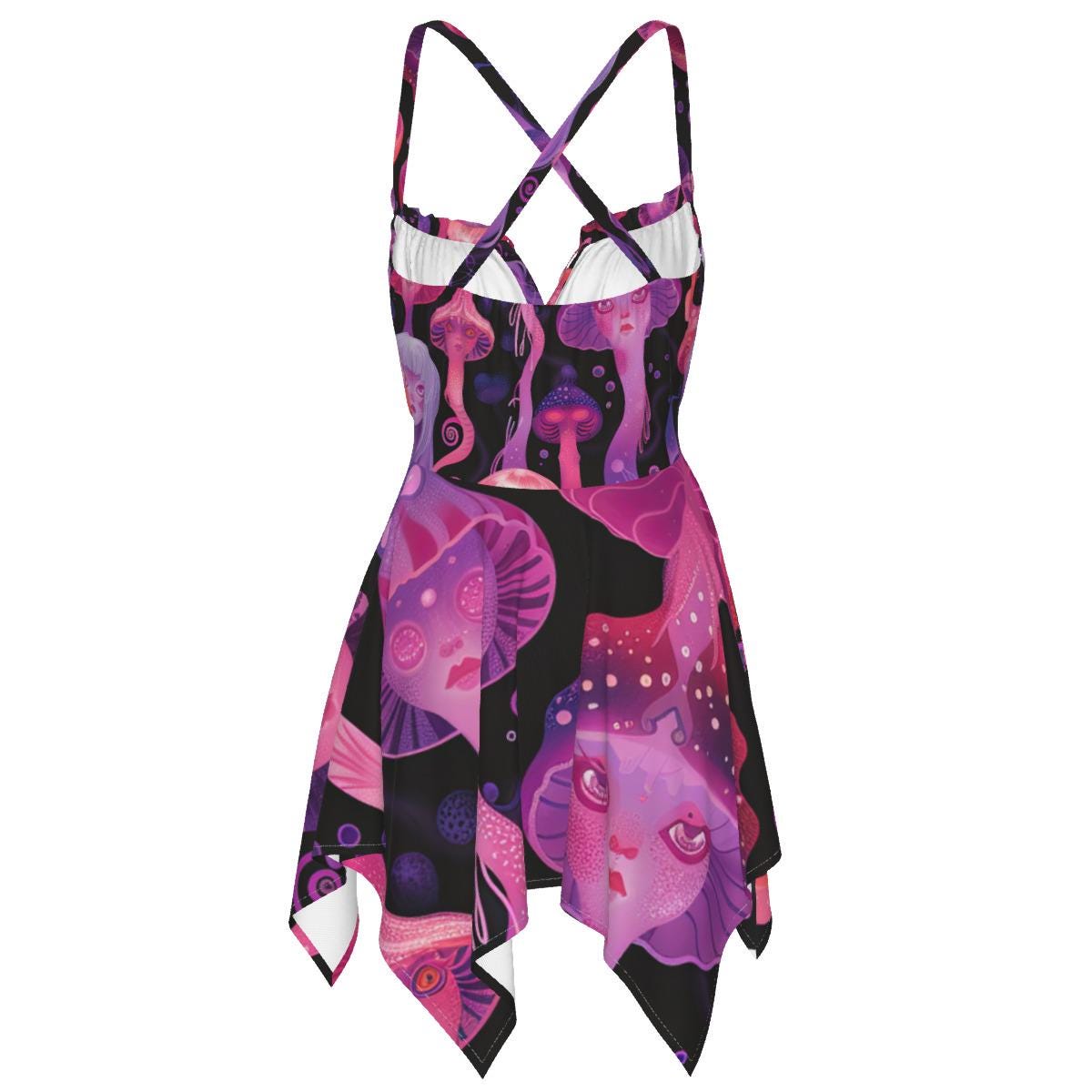 Jellyfish Pastel Laava lamp Anime Drip Neon Glow Purple Pink Pastel Rave Yokai Goddess fairy strappy All-Over Print Women's Slip Dress