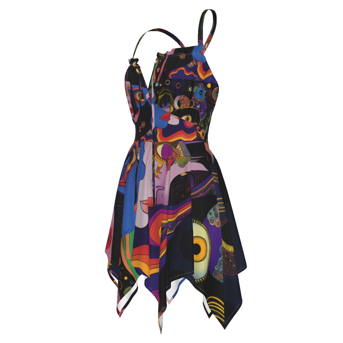 Retro Space Galactic Psychedelic Swirl Anime Neon Goddess Festival Rave Fairy Strapy All-Over Print Women's Slip Dress