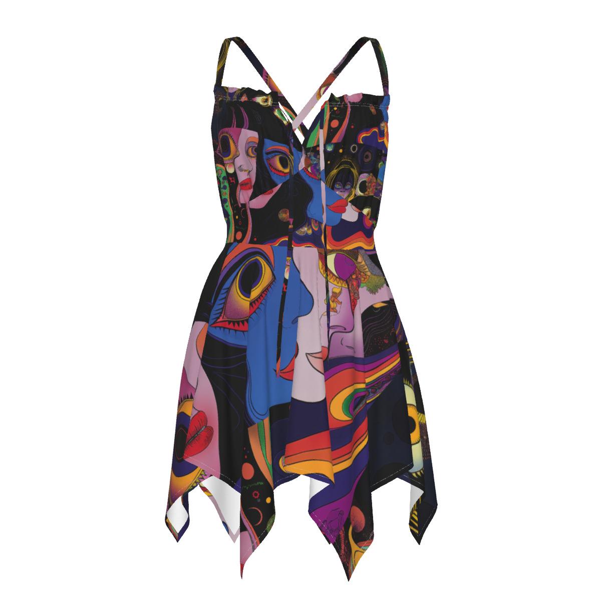 Retro Space Galactic Psychedelic Swirl Anime Neon Goddess Festival Rave Fairy Strapy All-Over Print Women's Slip Dress