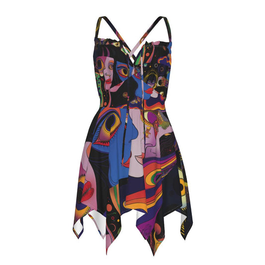 Retro Space Galactic Psychedelic Swirl Anime Neon Goddess Festival Rave Fairy Strapy All-Over Print Women's Slip Dress