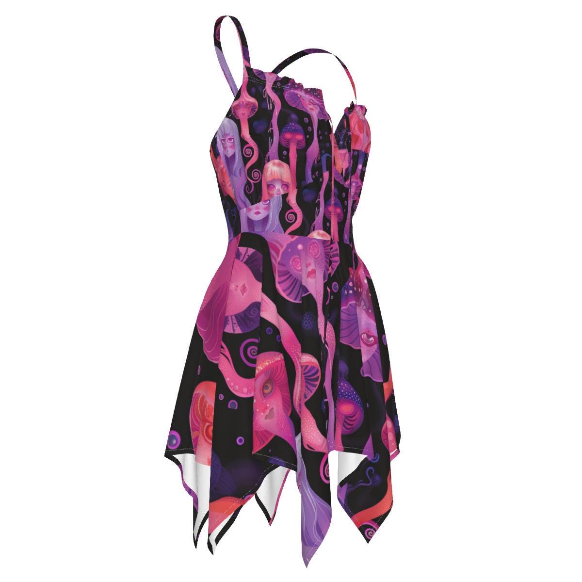Jellyfish Pastel Laava lamp Anime Drip Neon Glow Purple Pink Pastel Rave Yokai Goddess fairy strappy All-Over Print Women's Slip Dress
