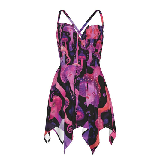 Jellyfish Pastel Laava lamp Anime Drip Neon Glow Purple Pink Pastel Rave Yokai Goddess fairy strappy All-Over Print Women's Slip Dress