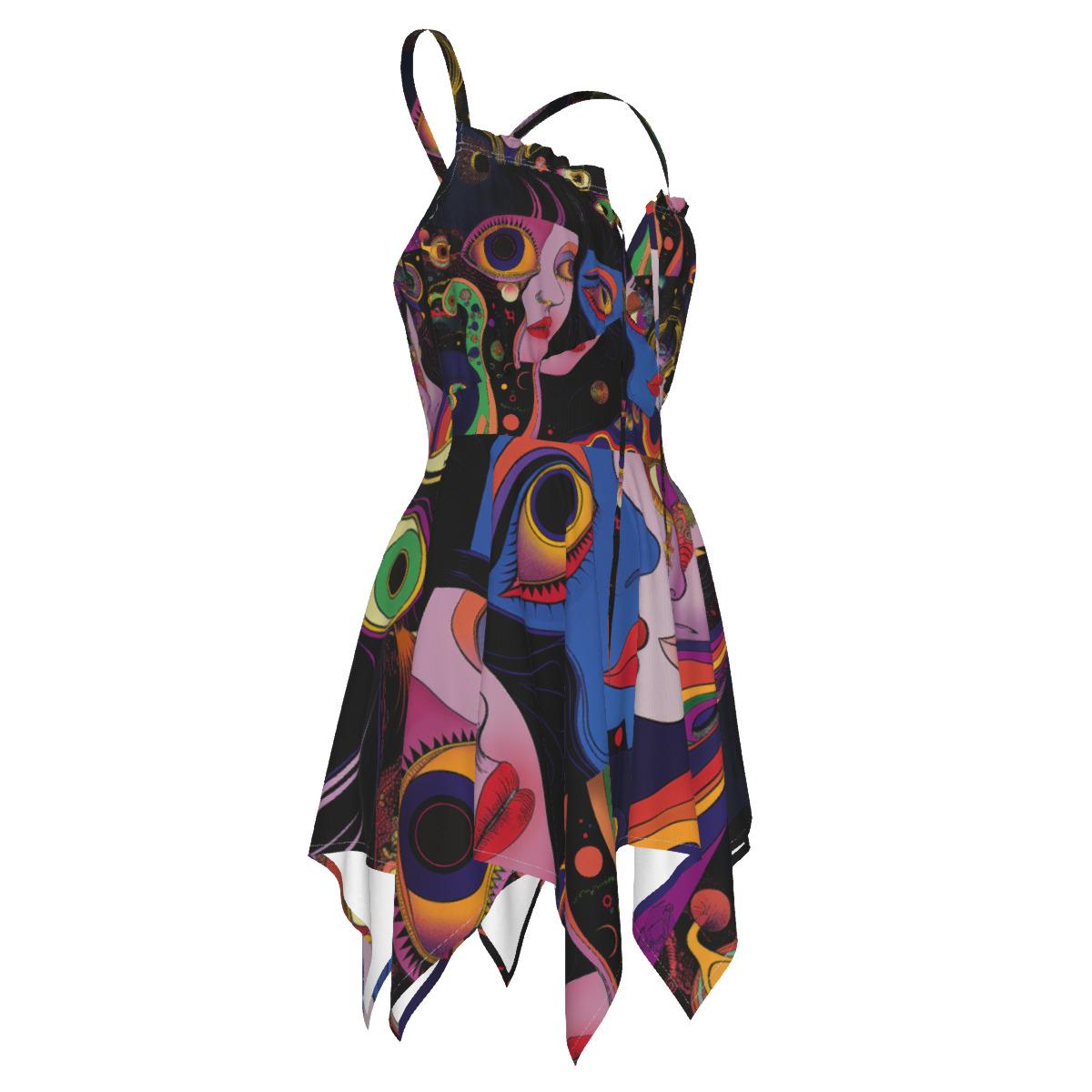 Retro Space Galactic Psychedelic Swirl Anime Neon Goddess Festival Rave Fairy Strapy All-Over Print Women's Slip Dress