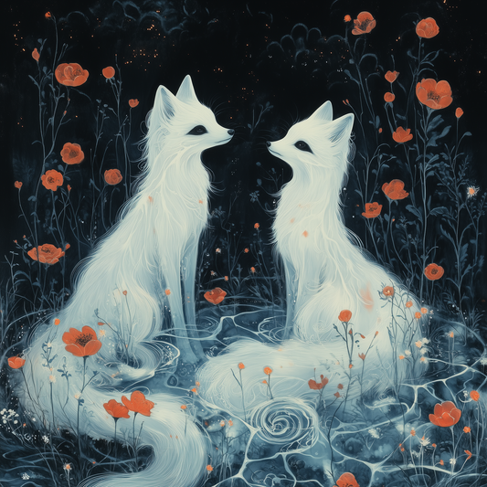 Dark Fox Ghost Spirit Floral Yokai Lake of Lake Woods Night Unisex Tee