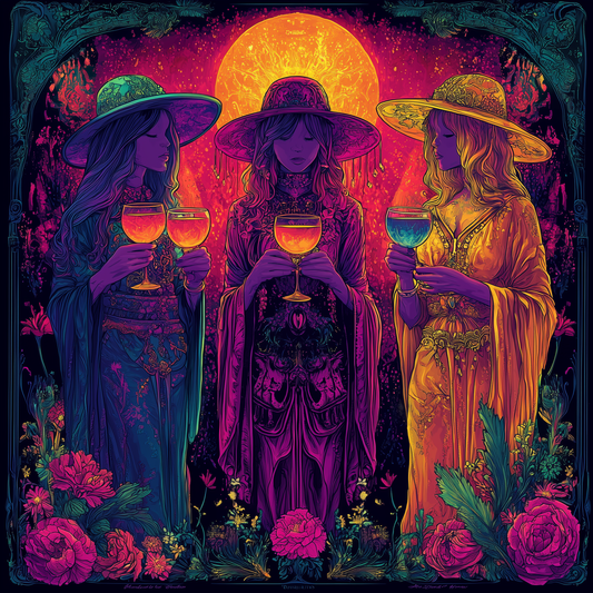 Harvest Moon Chalice Trinity Witches Uv Purple Bordered Unisex Tee Shirt