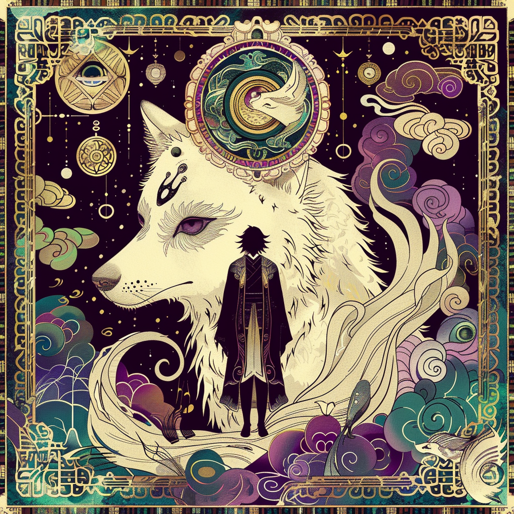 Purple Wolf Moon Bordered Man anime Swirl Unisex Tee