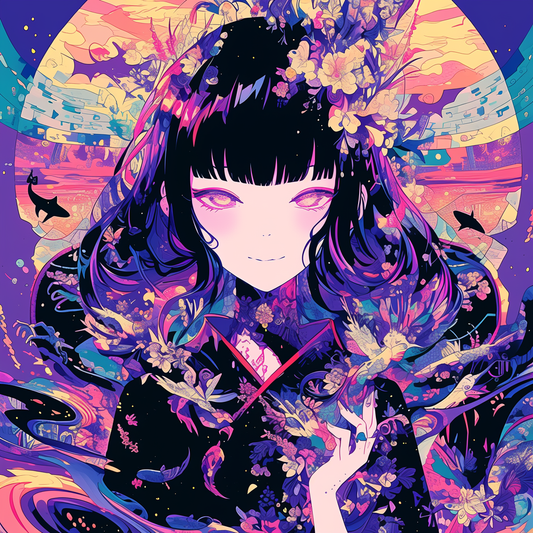 Purple Moon Sunset Fractal Yuko Witch Anime Unisex Tee